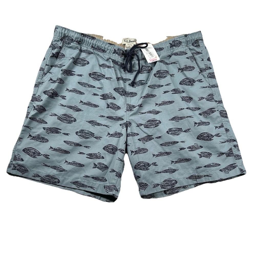 LL Bean Shorts Mens 2xl 40 Linerless All Over Print Fish Canvas 8" Inseam